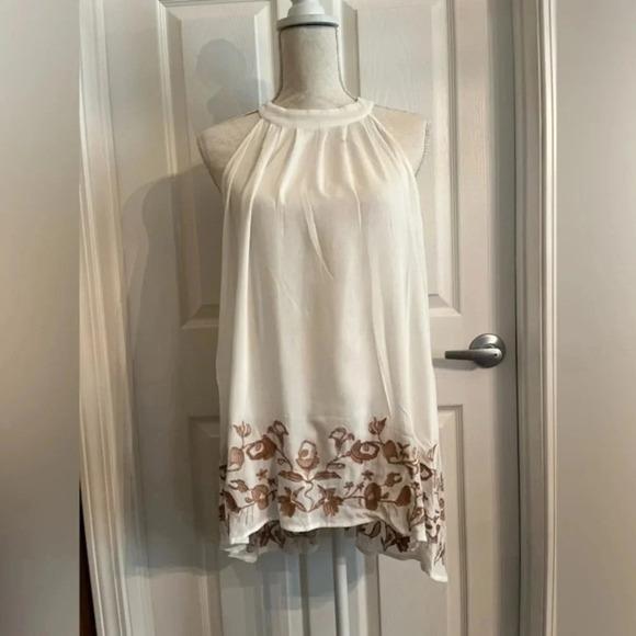 Pol Womens Blouse White Sleeveless With bottom Embroidered Boho halter neck line - Picture 6 of 14